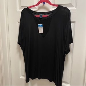 *BNWT* Black Tee with Fishnet Neck Detail